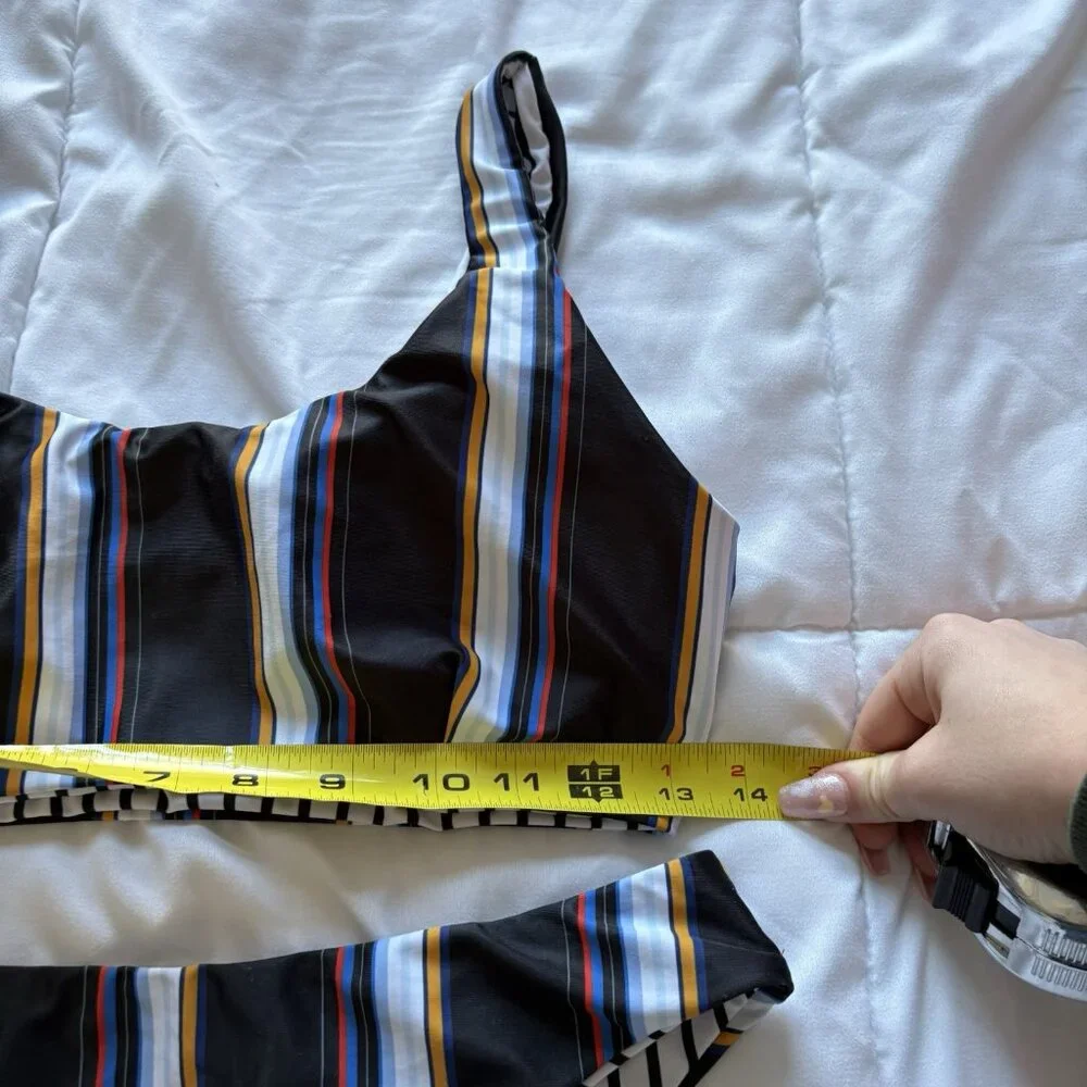 Womens Bikini Set Swimsuit Top Bottom Striped‎ Reversible White Black Summer